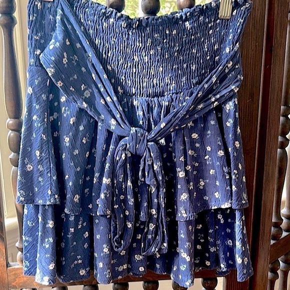 WHITEROOM + CACTUS Double Layered Mini Skirt Smocked Waist Tie Belt Medium - Picture 4 of 11